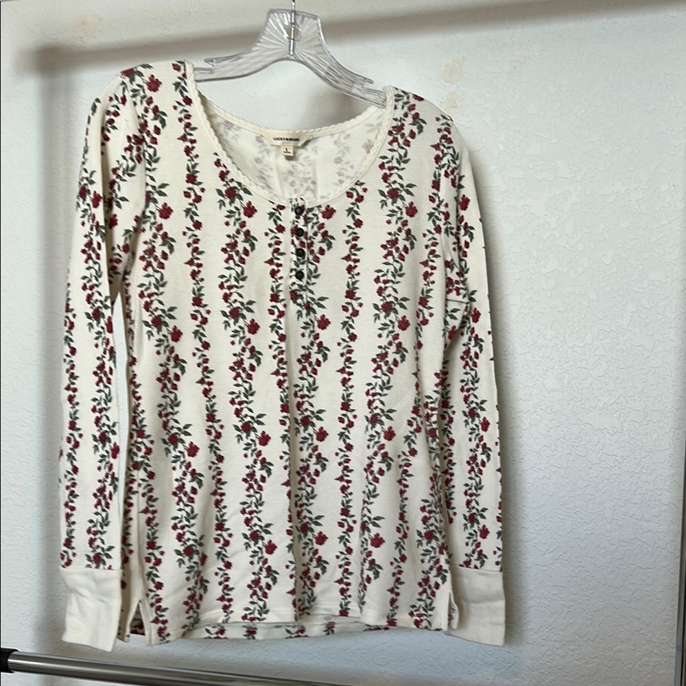 Lucky Brand Cream Floral Long-Sleeve Thermal Tee